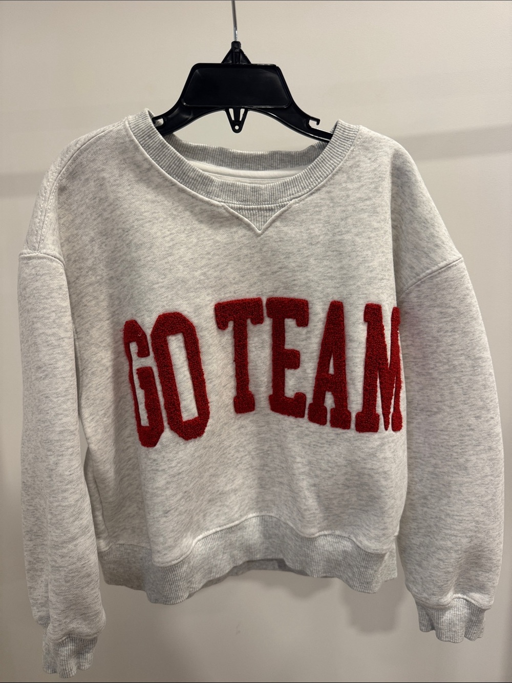 SweetHoney Gray Crewneck Sweatshirt with Red 'GO TEAM' Lettering